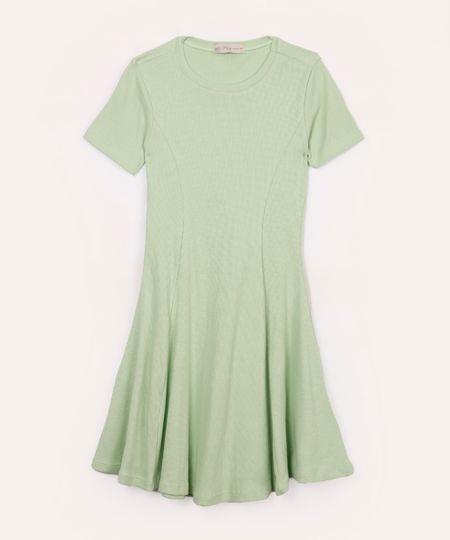 vestido de algodão juvenil evasê manga curta verde 12