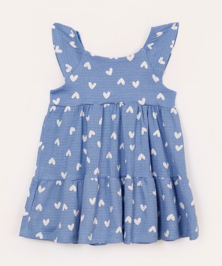 vestido de algodão infantil corações azul 6-9