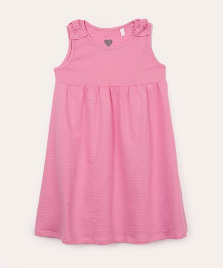 vestido infantil de algodão laço texturizado rosa 1