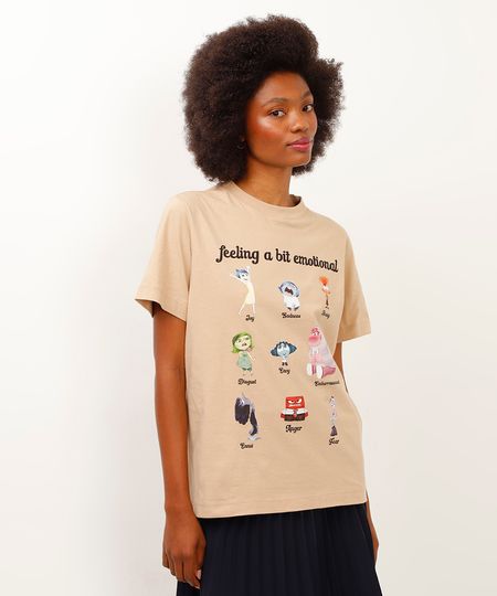 camiseta de algodão divertida mente feeling a bit emotional bege PP