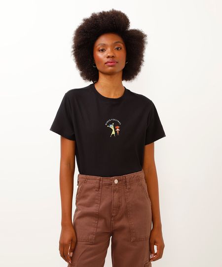 camiseta de algodão divertida mente mixed feelings preta M