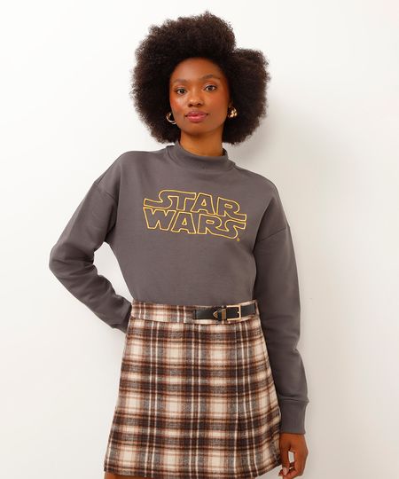 blusão de moletom cropped star wars cinza GG