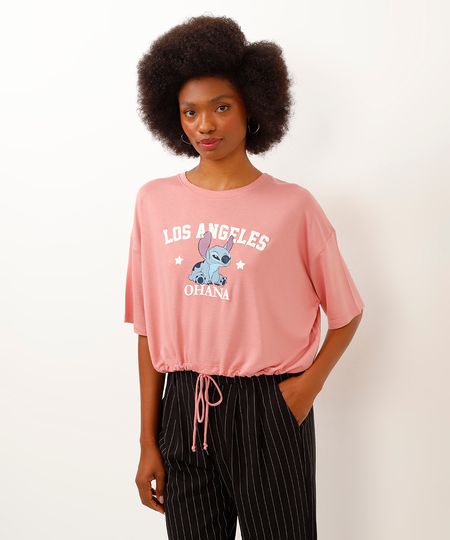camiseta de viscose com amarração stitch rosa PP