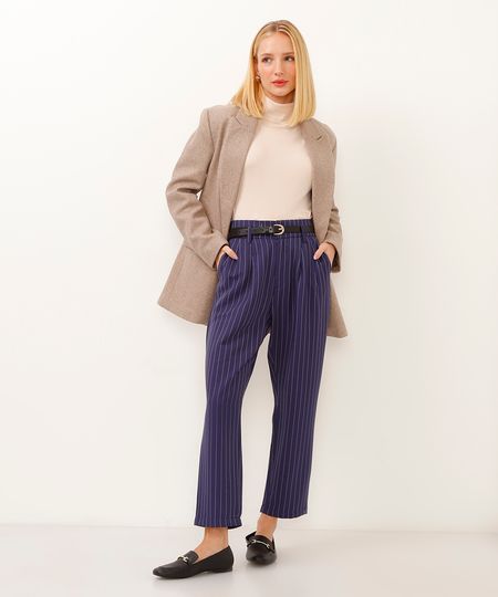 calça de alfaiataria slouchy risca de giz azul marinho 36 calça de alfaiataria slouchy risca de giz azul marinho 36