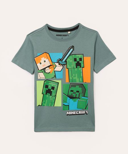 camiseta de algodão infantil minecraft verde 10