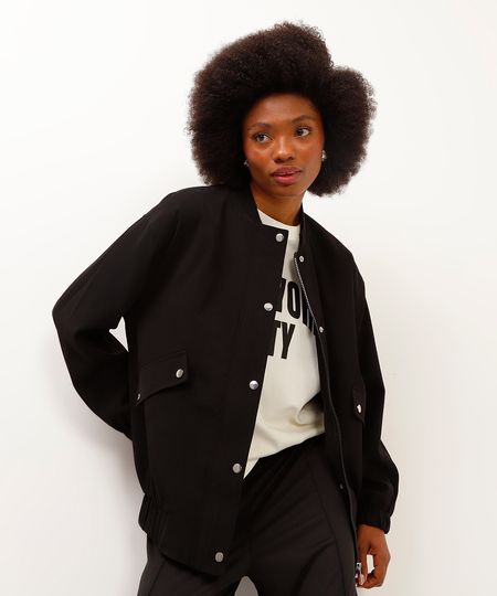 jaqueta bomber alongada preta PP