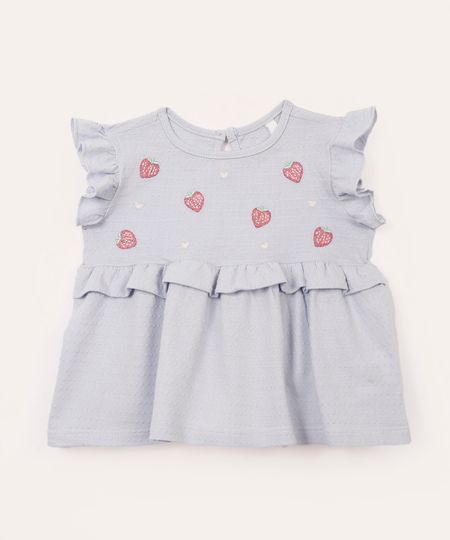 blusa de algodão infantil morango com babado azul claro 5