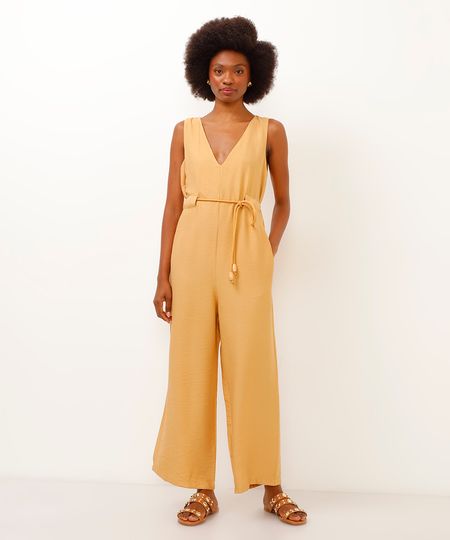 macacão de viscose com cinto amarelo P