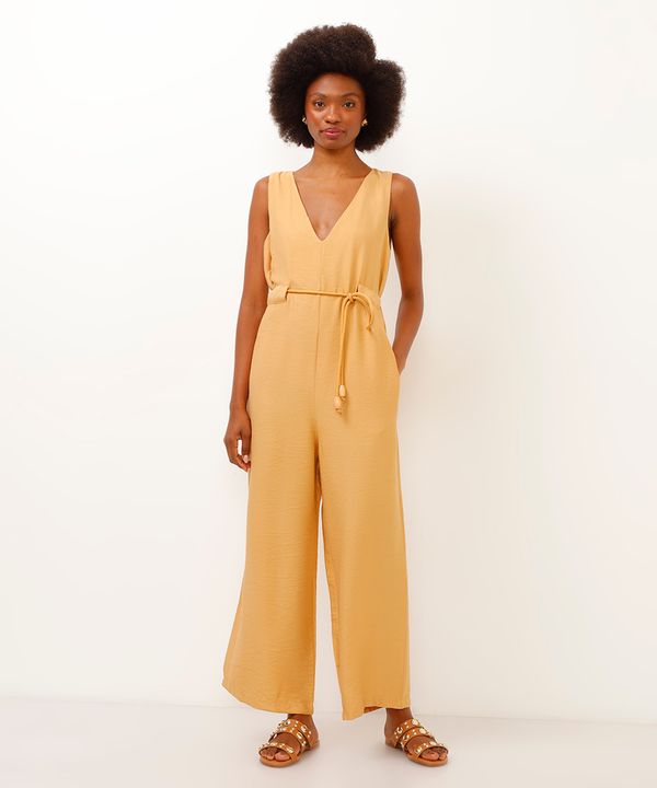 macacão de viscose com cinto amarelo M