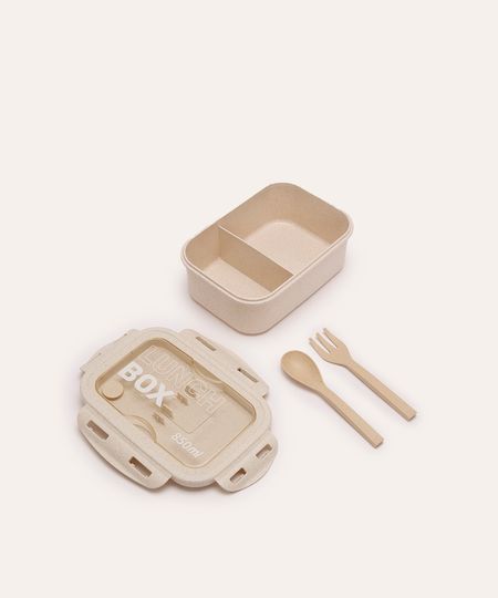 marmita com divisória e talheres bege UNICO marmita com divisória e talheres bege UNICO