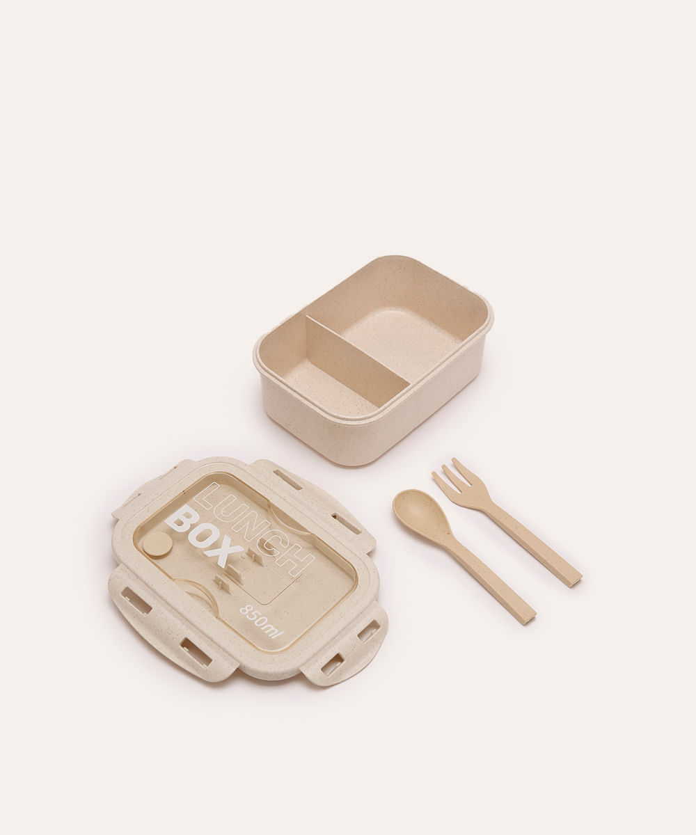 marmita com divisória e talheres bege