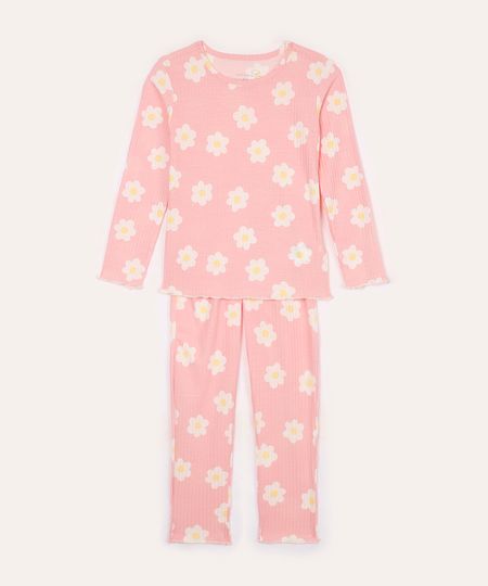 pijama infantil floral canelado rosa 6