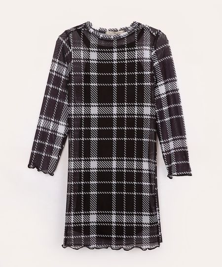 vestido de tule infantil xadrez preto 4
