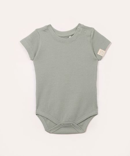 body infantil de algodão texturizado manga curta verde 3-6