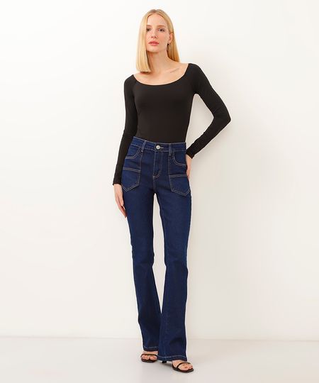 calça jeans flare cintura alta sawary - jeans escuro 34