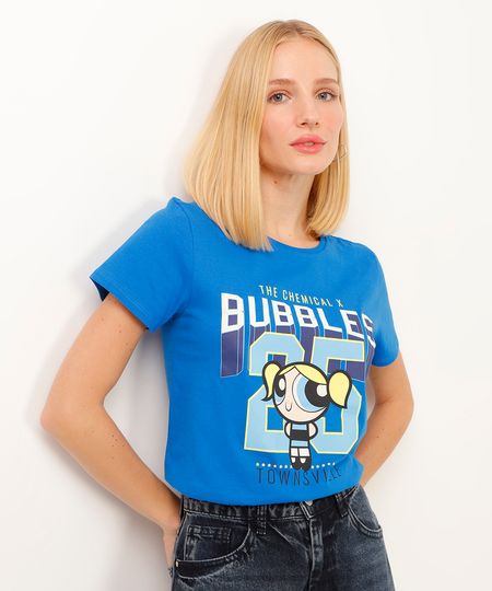 camiseta de algodão as meninas super poderosas azul PP