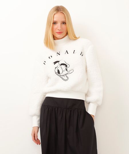 blusão de pelúcia gola alta pato donald off white P
