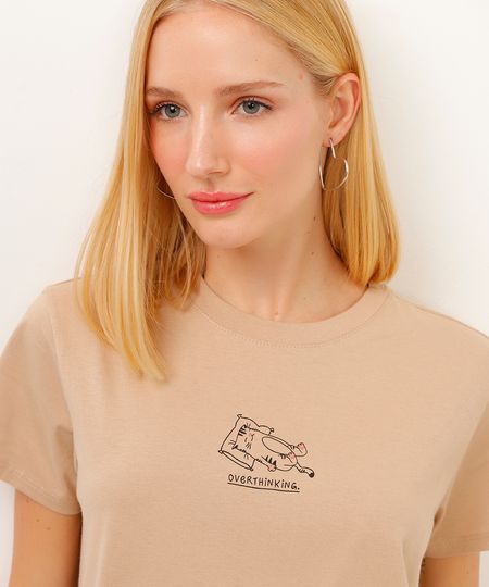 camiseta de algodão overthinking manga curta bege M camiseta de algodão overthinking manga curta bege M