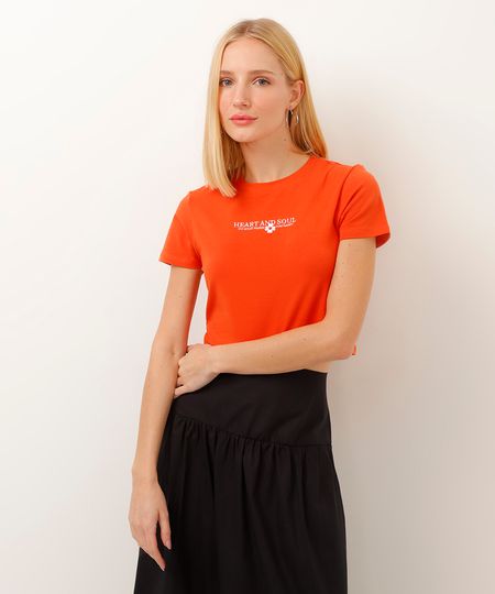 camiseta de algodão peruano cropped heart and soul laranja PP