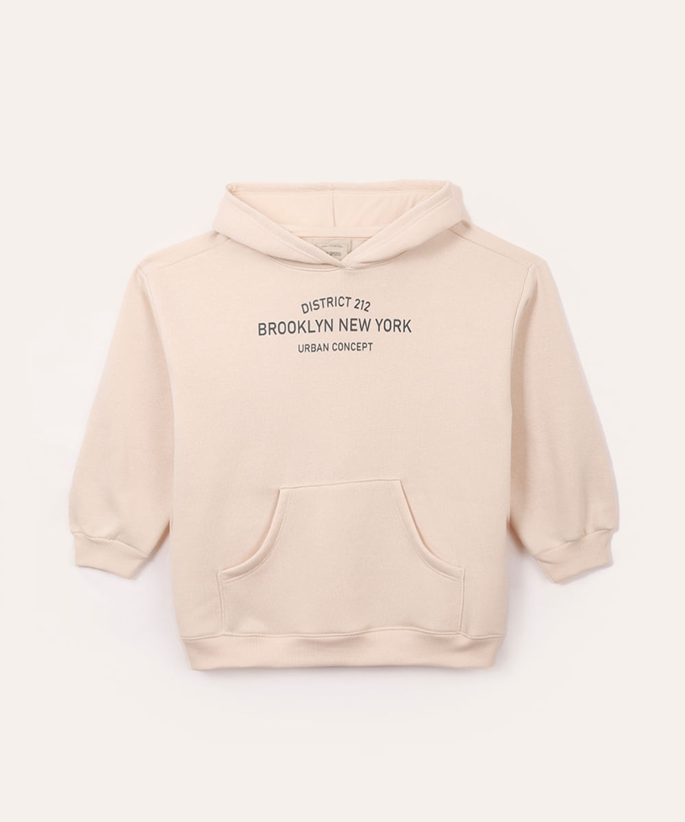 blusão de moletom infantil com capuz bege