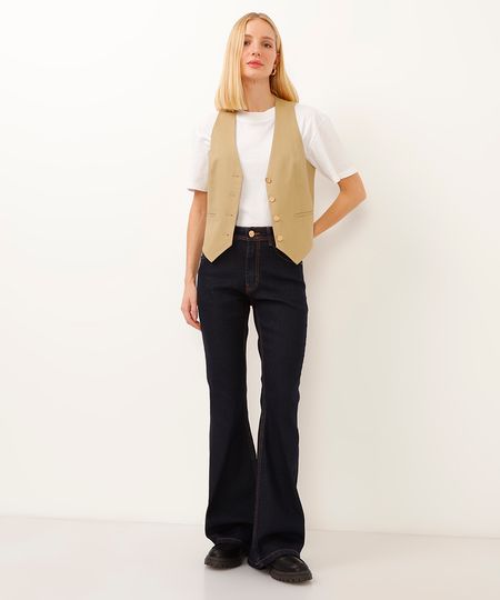 calça jeans flare cintura média azul 34