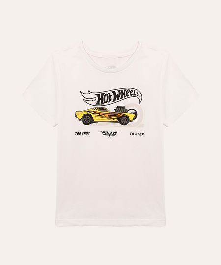 camiseta de algodão infantiol hot wheels branco 1