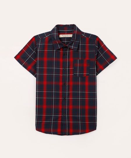 camisa de algodão infantil xadrez vermelho 1