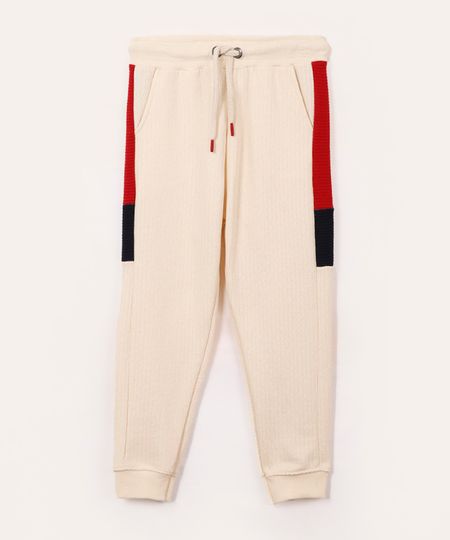 calça jogger infantil canelada com bolsos bege 1