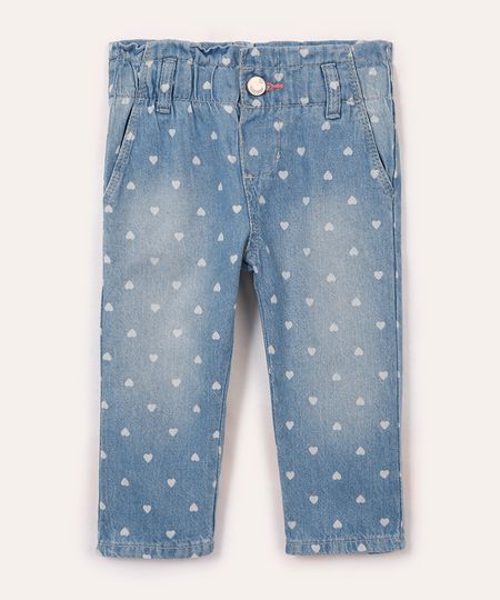 calça jeans infantil corações azul 3-6