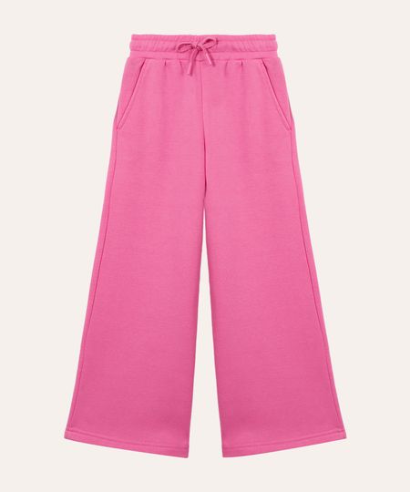 calça wide leg de moletom infantil rosa 4