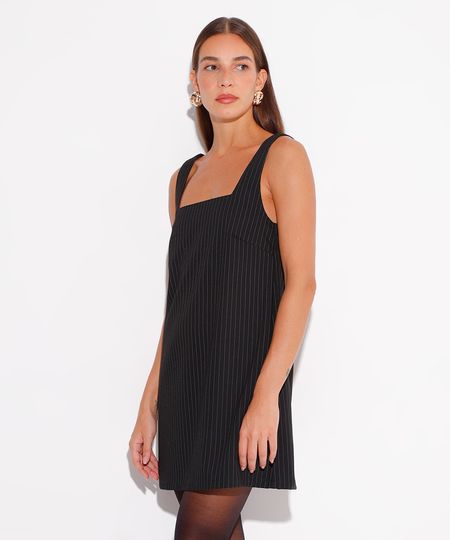 vestido de alfaiataria curto risca de giz mindset preto PP