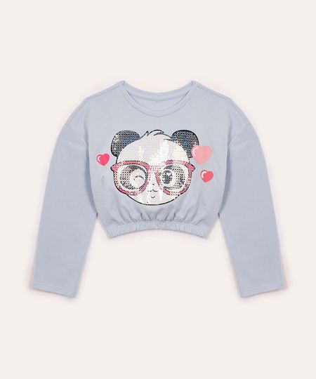 camiseta de algodão infantil luluca com paetê azul 4 camiseta de algodão infantil luluca com paetê azul 4