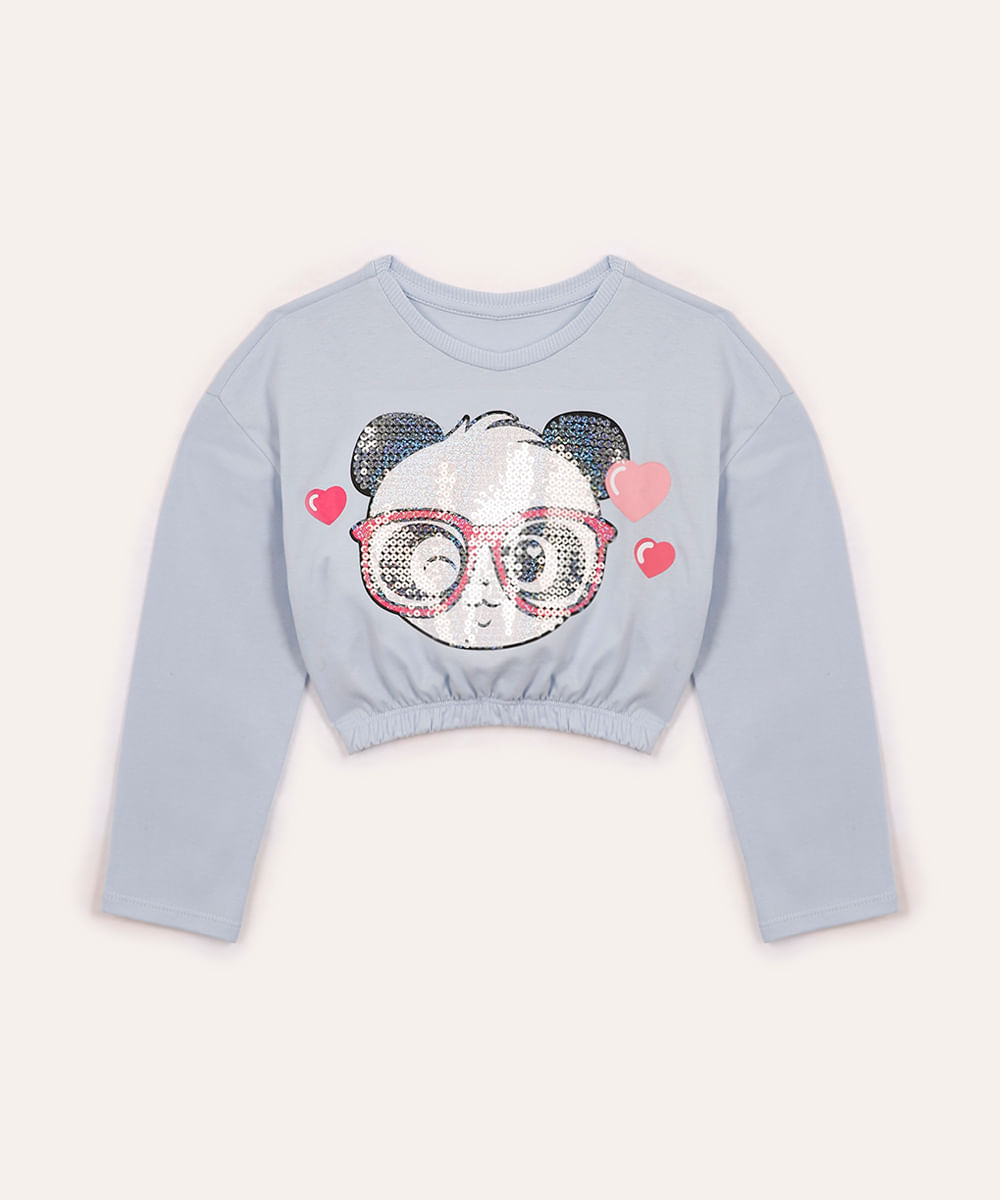 camiseta de algodão infantil luluca com paetê azul