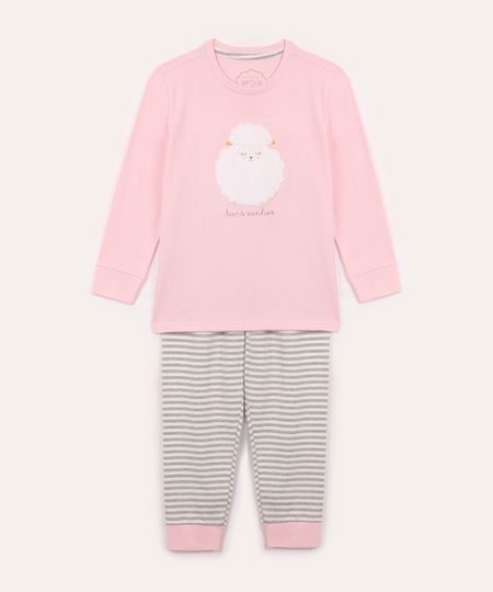 pijama de algodão infantil ovelha rosa 10