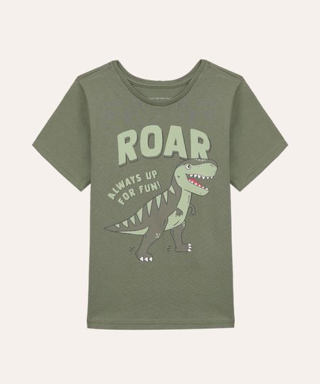 camiseta infantil dinossauro manga curta verde 1