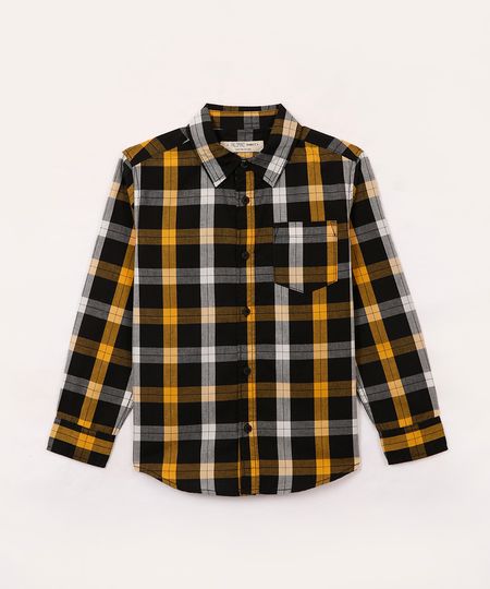 camisa xadrez infantil de algodão preta 6