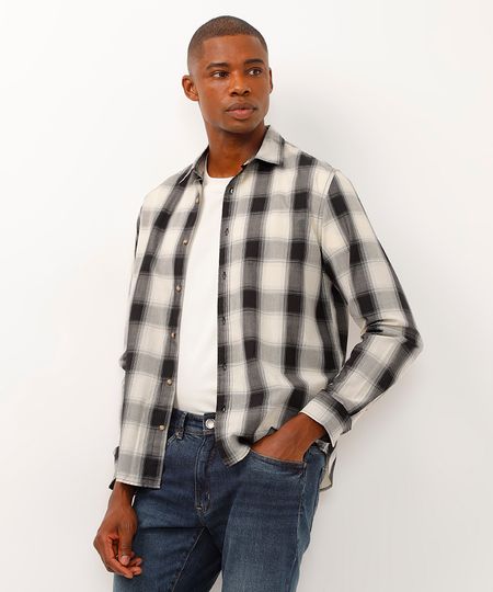 camisa de algodão comfort xadrez preta P camisa de algodão comfort xadrez preta P