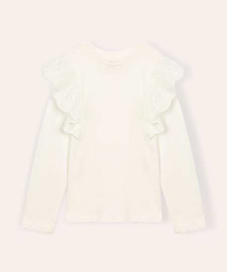blusa infantil manga longa babado laise off white 4