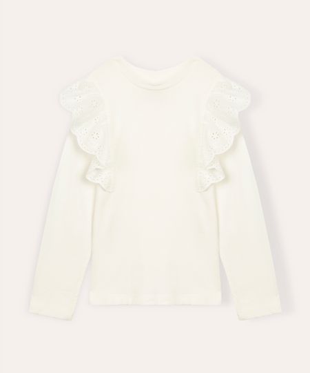 blusa infantil manga longa babado laise off white 12