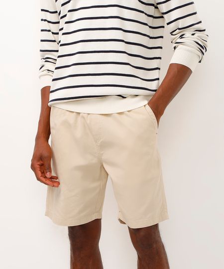 bermuda reta de sarja com cordão - areia P bermuda reta de sarja com cordão - areia P