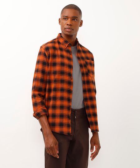 camisa comfort flanelada xadrez laranja M