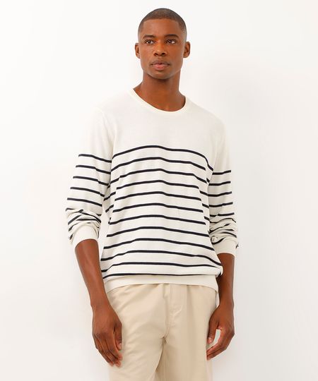 suéter comfort de tricot listrado off white P suéter comfort de tricot listrado off white P