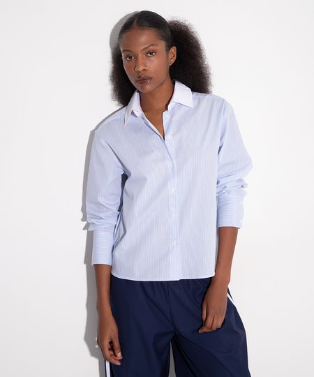 camisa de algodão gola contrastante listrada mindset azul GG