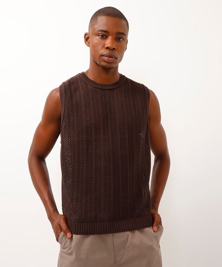 regata de tricot texturizada marrom G regata de tricot texturizada marrom G