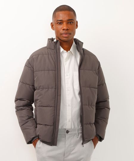 jaqueta puffer com bolsos cinza P