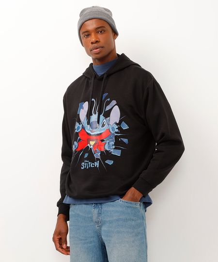 blusão de moletom com capuz stitch preto PP