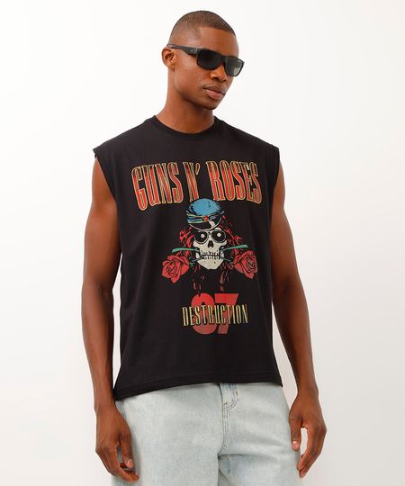 regata machão de algodão guns n' roses preta PP