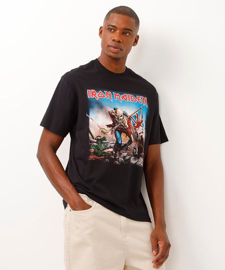 camiseta de algodão iron maiden preta P