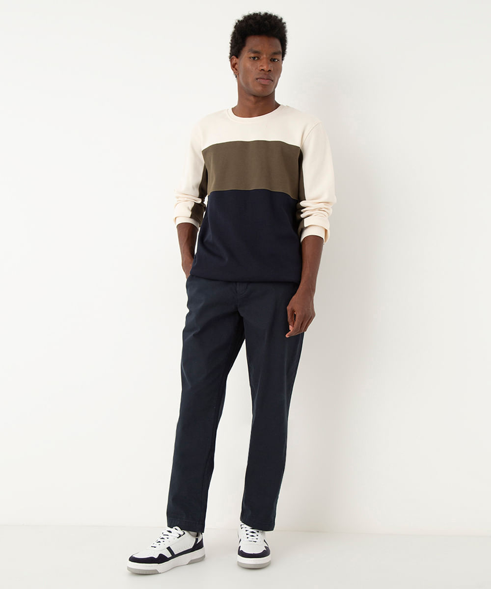 calça chino reta de sarja masculina azul