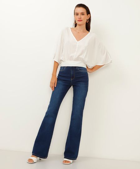 calça jeans flare cintura alta azul 38